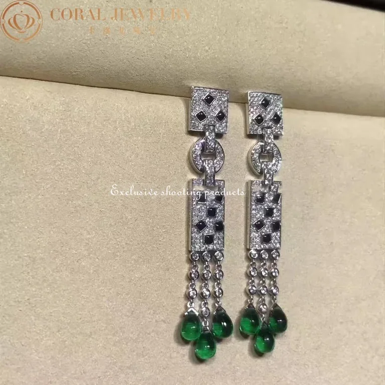 Cartier Panthère de N8026900 Cartier Earrings White Gold Onyx Emeralds and Diamonds 6