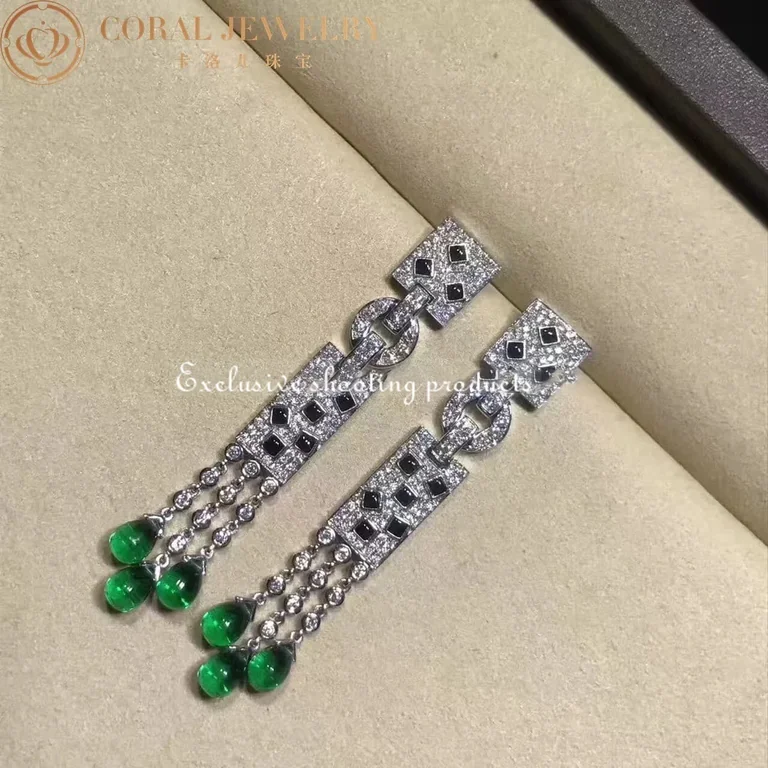 Cartier Panthère de N8026900 Cartier Earrings White Gold Onyx Emeralds and Diamonds 5