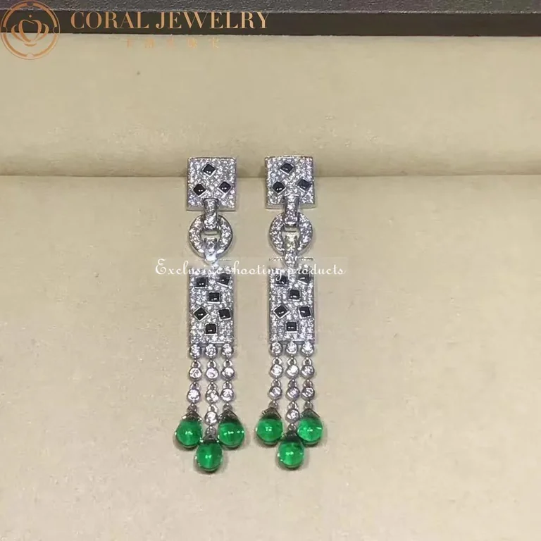 Cartier Panthère de N8026900 Cartier Earrings White Gold Onyx Emeralds and Diamonds 4