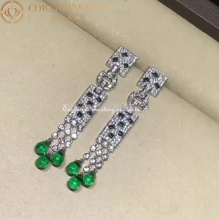 Cartier Panthère de N8026900 Cartier Earrings White Gold Onyx Emeralds and Diamonds 3