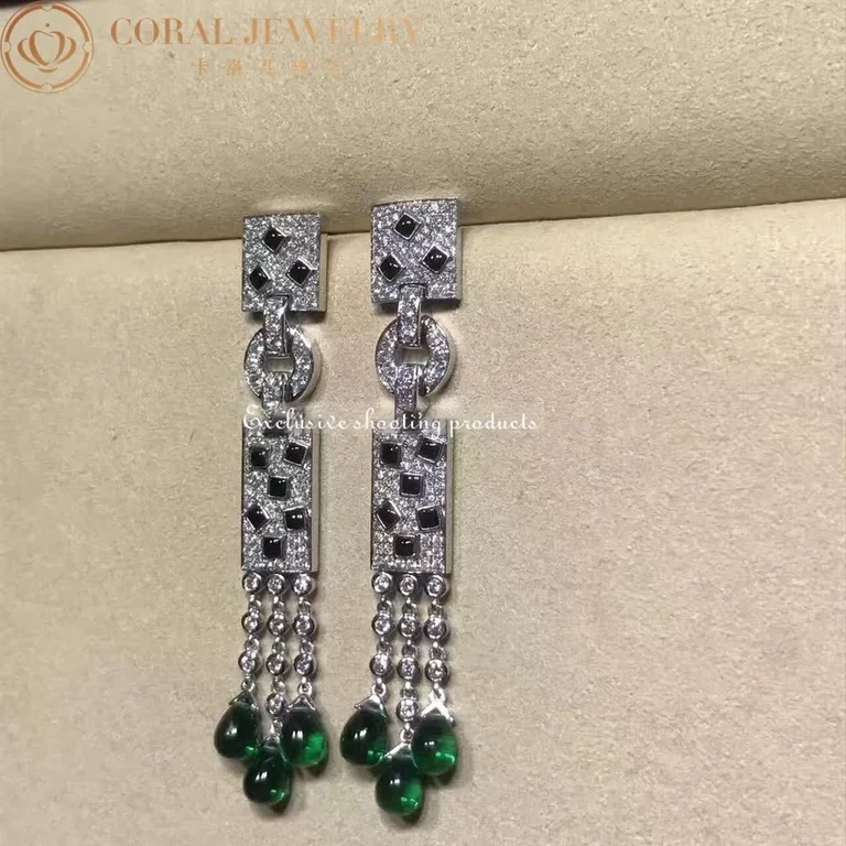 Cartier Panthère de N8026900 Cartier Earrings White Gold Onyx Emeralds and Diamonds 2