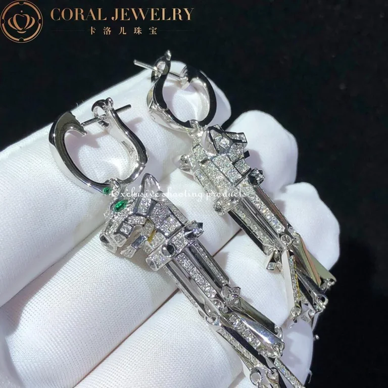 Cartier N8045900 Panthère de Cartier Earrings White Gold Emeralds Onyx Diamonds 8