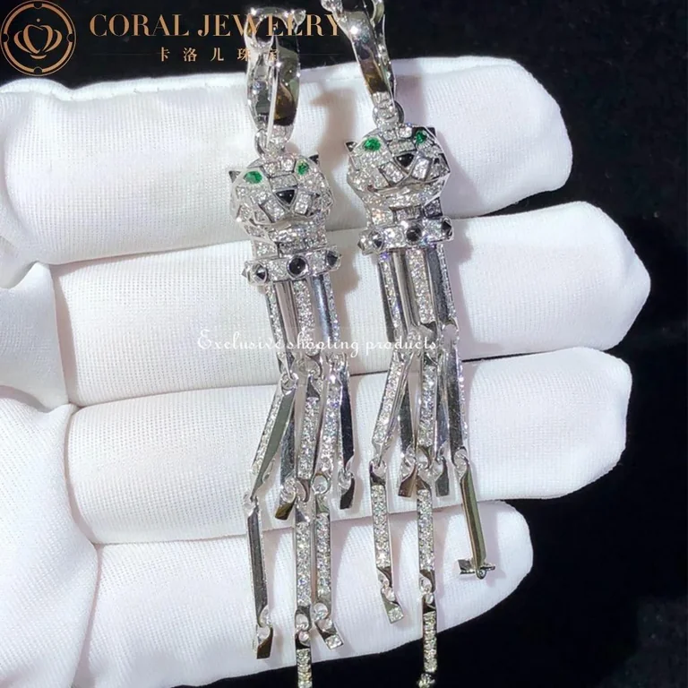 Cartier N8045900 Panthère de Cartier Earrings White Gold Emeralds Onyx Diamonds 6
