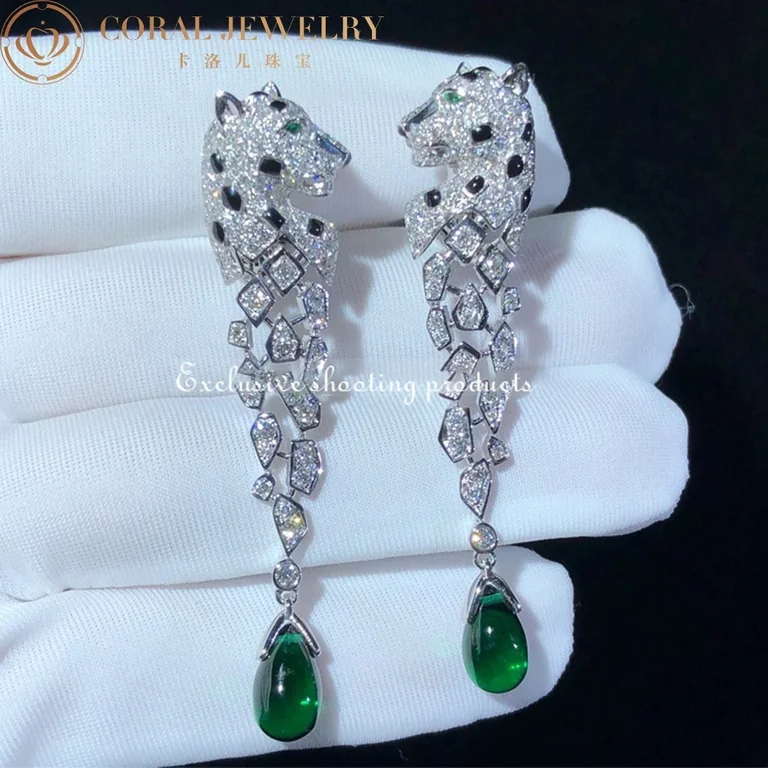 Cartier HP800671 Panthère de Cartier Earrings White Gold Diamonds Onyx Emeralds 9