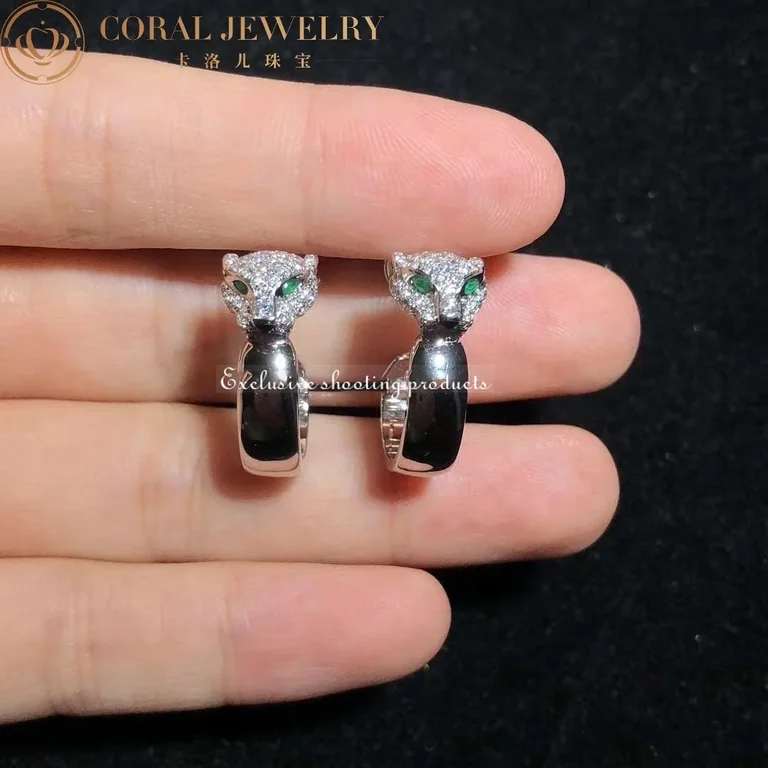 Cartier Panthère de Cartier N8515007 Earrings White Gold Diamond Emerald Hoop Earrings 8