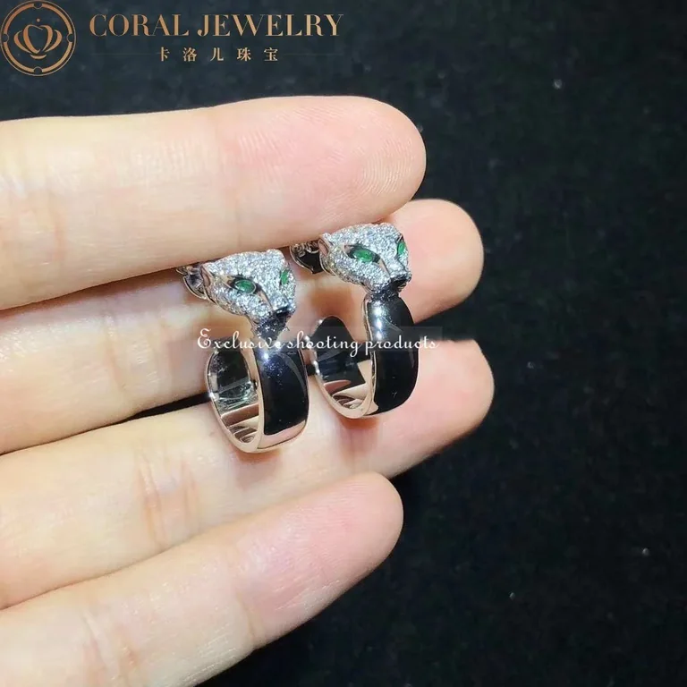 Cartier Panthère de Cartier N8515007 Earrings White Gold Diamond Emerald Hoop Earrings 7
