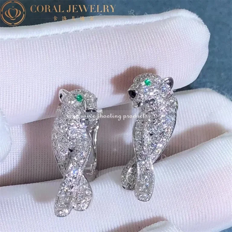 Cartier Panthère de N8503400 Cartier Earrings White Gold Full Diamond Pave Emerald 5