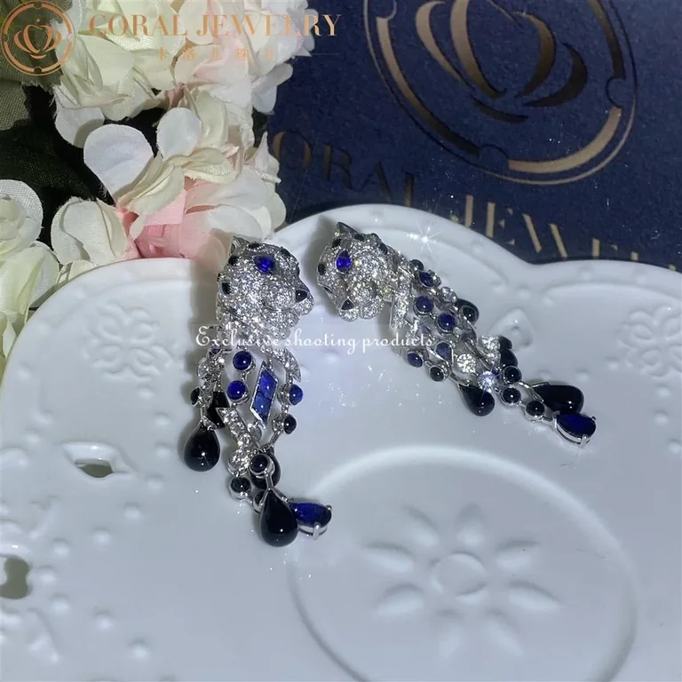 Cartier Panthère de H8000657 Cartier Earrings White Gold Diamonds Emeralds Sapphires 7