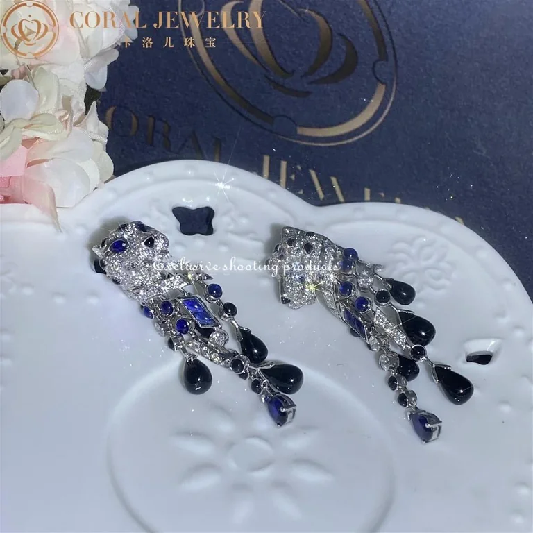 Cartier Panthère de H8000657 Cartier Earrings White Gold Diamonds Emeralds Sapphires 6