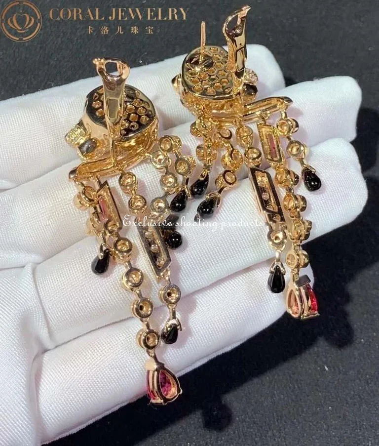 Cartier Panthère de H8000485 Cartier Earrings Rose Gold Diamonds Emeralds Rubellites 4