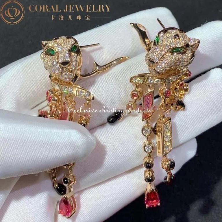 Cartier Panthère de H8000485 Cartier Earrings Rose Gold Diamonds Emeralds Rubellites 3