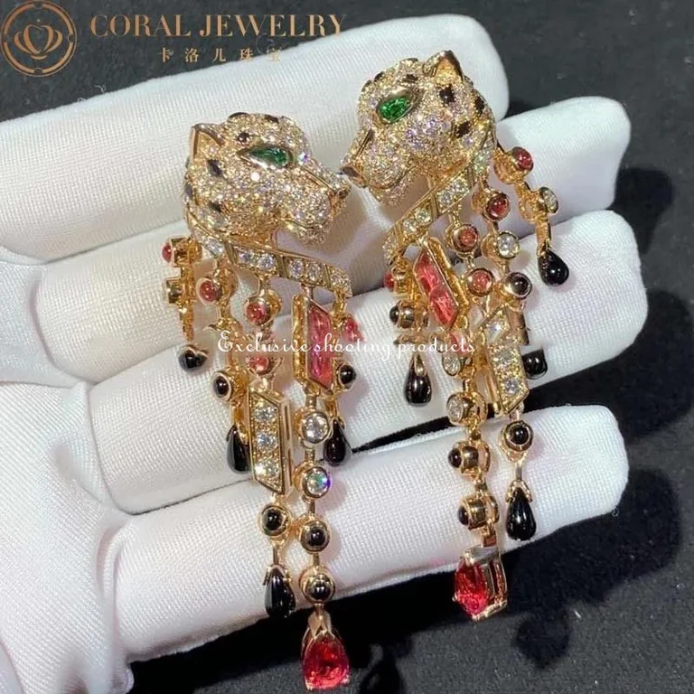 Cartier Panthère de H8000485 Cartier Earrings Rose Gold Diamonds Emeralds Rubellites 1