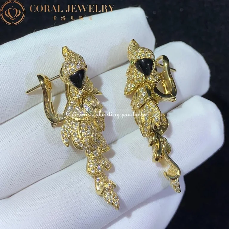 Cartier Les Oiseaux Libérés N8503300 Earrings Yellow Gold Diamond Emerald & Mother of Pearl 7