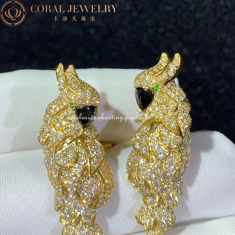 Cartier Les Oiseaux Libérés N8503300 Earrings Yellow Gold Diamond Emerald & Mother of Pearl 6