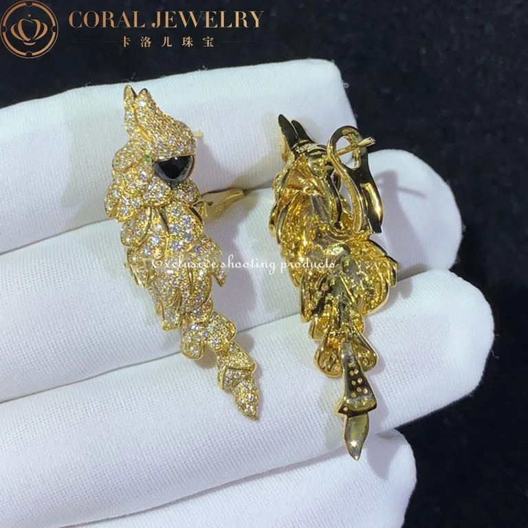 Cartier Les Oiseaux Libérés N8503300 Earrings Yellow Gold Diamond Emerald & Mother of Pearl 5