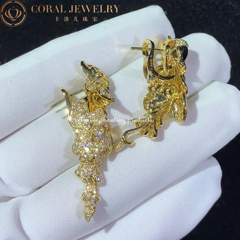 Cartier Les Oiseaux Libérés N8503300 Earrings Yellow Gold Diamond Emerald & Mother of Pearl 4