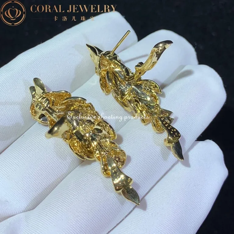 Cartier Les Oiseaux Libérés N8503300 Earrings Yellow Gold Diamond Emerald & Mother of Pearl 3