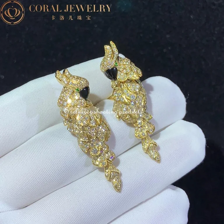 Cartier Les Oiseaux Libérés N8503300 Earrings Yellow Gold Diamond Emerald & Mother of Pearl 2