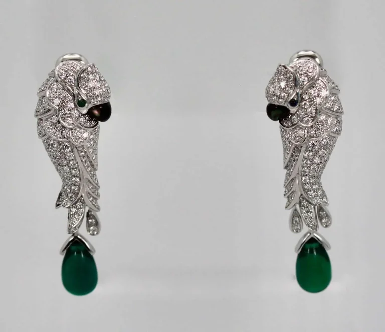 Cartier Les Oiseaux Libérés H8000125 Earrings White Gold Emeralds Sapphires Mother-of-pearl Diamonds 13