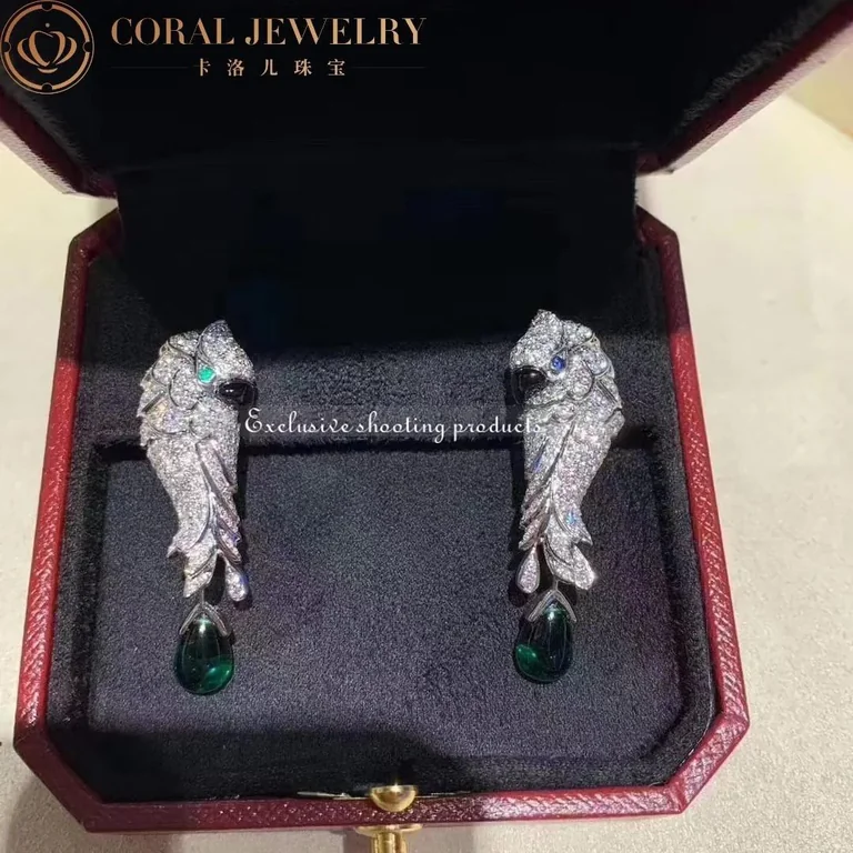Cartier Les Oiseaux Libérés H8000125 Earrings White Gold Emeralds Sapphires Mother-of-pearl Diamonds 8