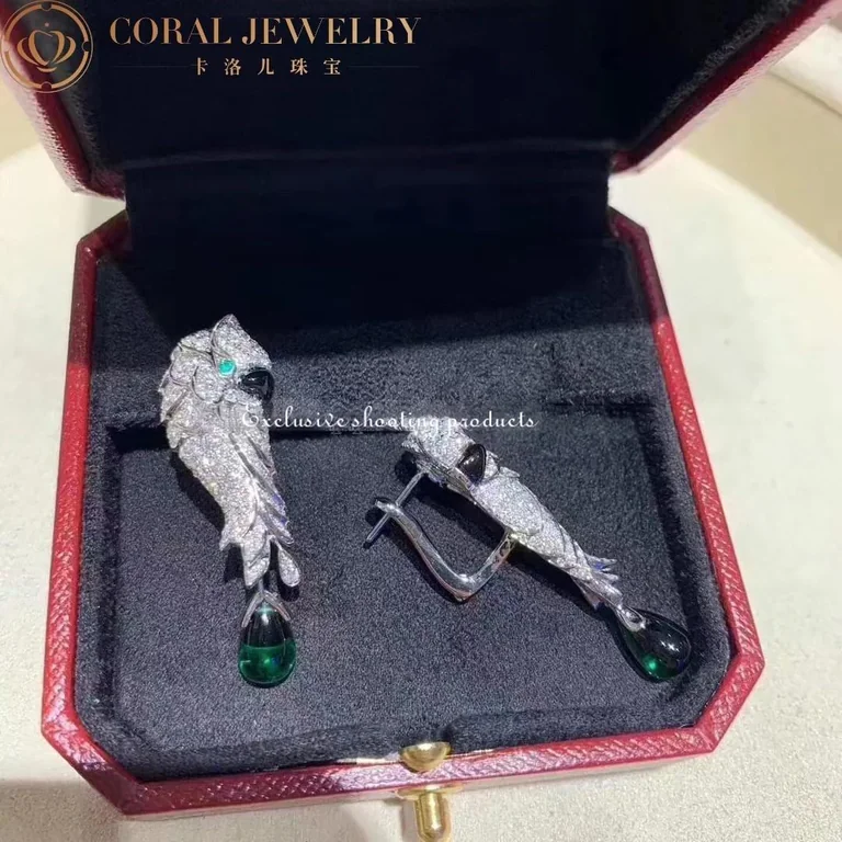 Cartier Les Oiseaux Libérés H8000125 Earrings White Gold Emeralds Sapphires Mother-of-pearl Diamonds 7