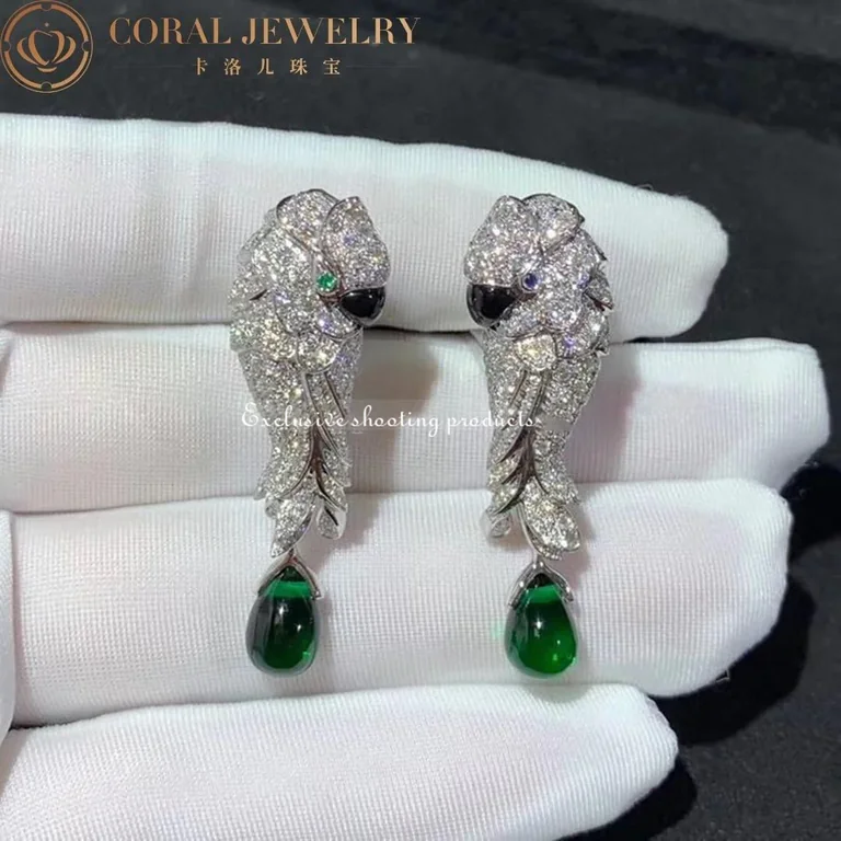Cartier Les Oiseaux Libérés H8000125 Earrings White Gold Emeralds Sapphires Mother-of-pearl Diamonds 6