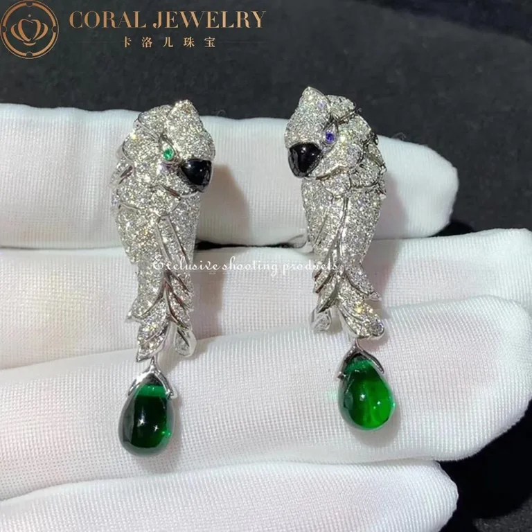Cartier Les Oiseaux Libérés H8000125 Earrings White Gold Emeralds Sapphires Mother-of-pearl Diamonds 5