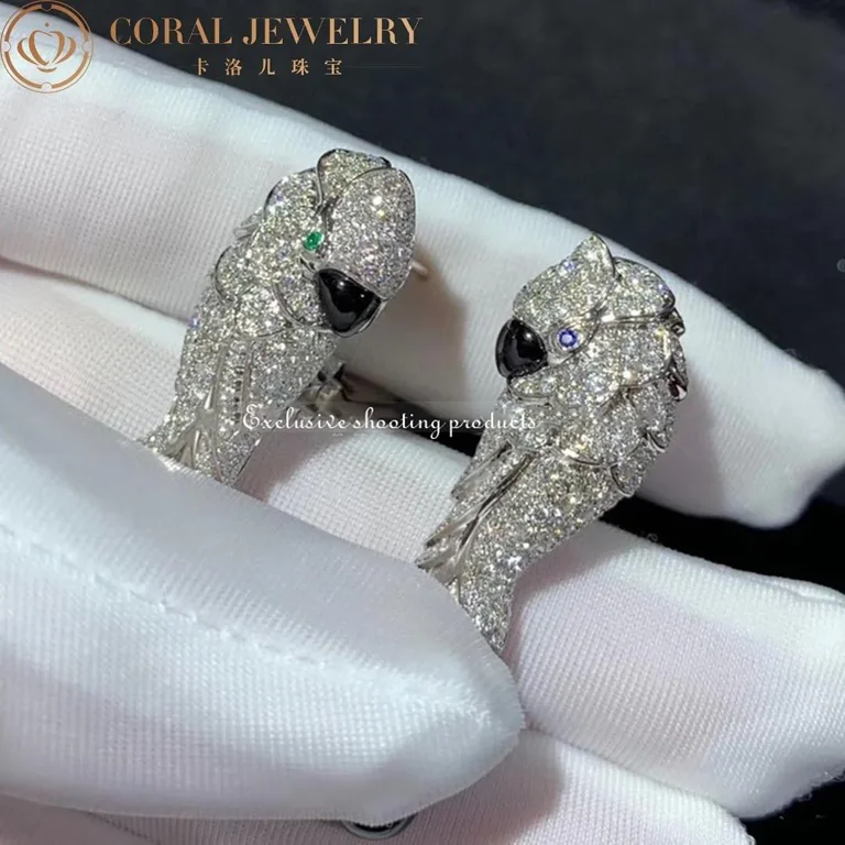Cartier Les Oiseaux Libérés H8000125 Earrings White Gold Emeralds Sapphires Mother-of-pearl Diamonds 3