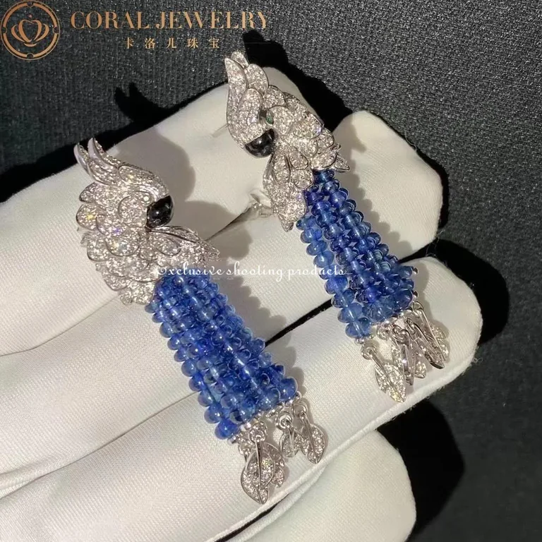 Cartier Les Oiseaux Libérés H8000128 Earrings White Gold Emeralds Sapphire Diamonds 9