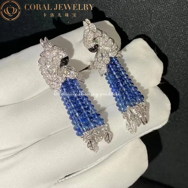 Cartier Les Oiseaux Libérés H8000128 Earrings White Gold Emeralds Sapphire Diamonds 7