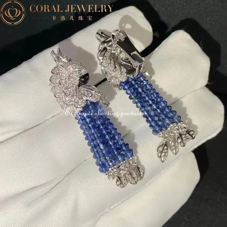 Cartier Les Oiseaux Libérés H8000128 Earrings White Gold Emeralds Sapphire Diamonds 6