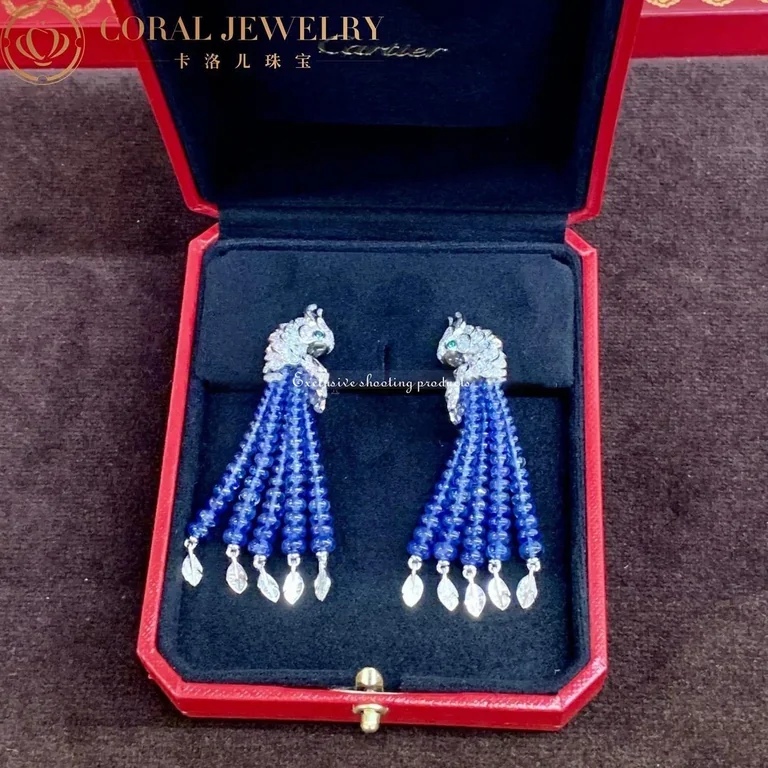 Cartier Les Oiseaux Libérés H8000128 Earrings White Gold Emeralds Sapphire Diamonds 5