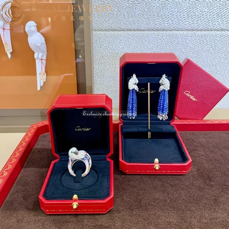 Cartier Les Oiseaux Libérés H8000128 Earrings White Gold Emeralds Sapphire Diamonds 4