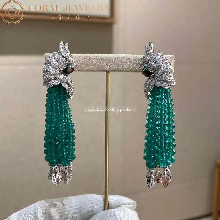 Cartier Les Oiseaux Libérés H8000129 Earrings White Gold Emeralds Diamonds 4