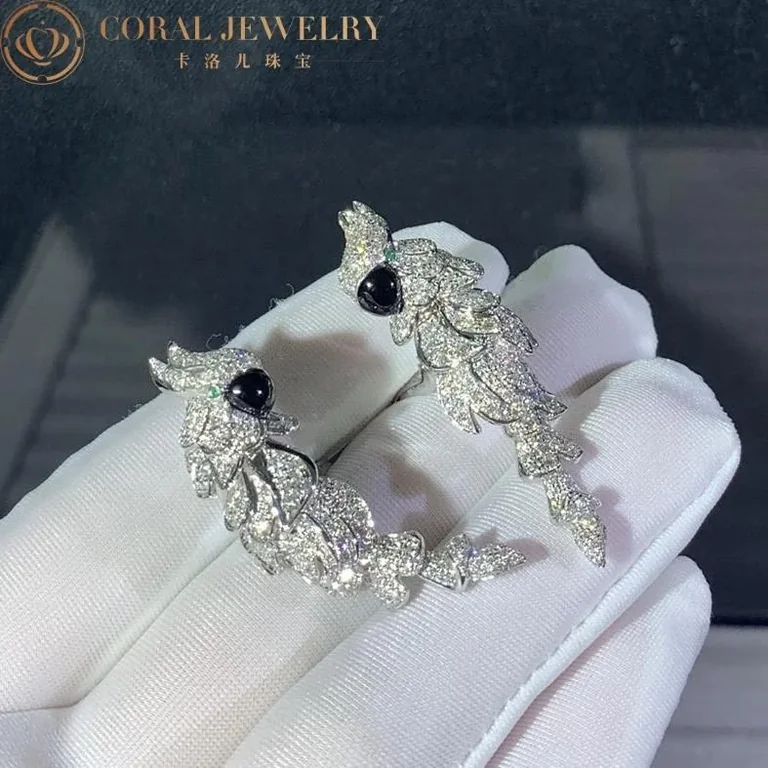 Cartier Les Oiseaux Libérés N8503300 Earrings 18K Gold Diamond Emerald & Mother of Pearl 4