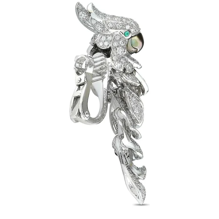 Cartier Les Oiseaux Libérés N8503300 Earrings 18K Gold Diamond Emerald & Mother of Pearl 2