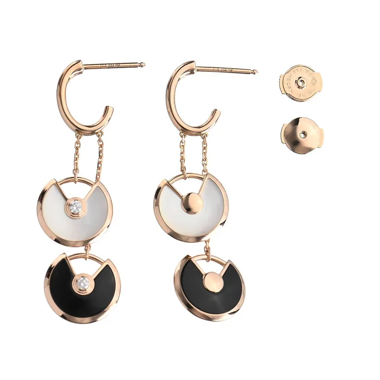 Cartier Amulette de B8301251 Cartier Earrings XS Diamond Onyx Mother of Pearl 18K Rose Gold 8