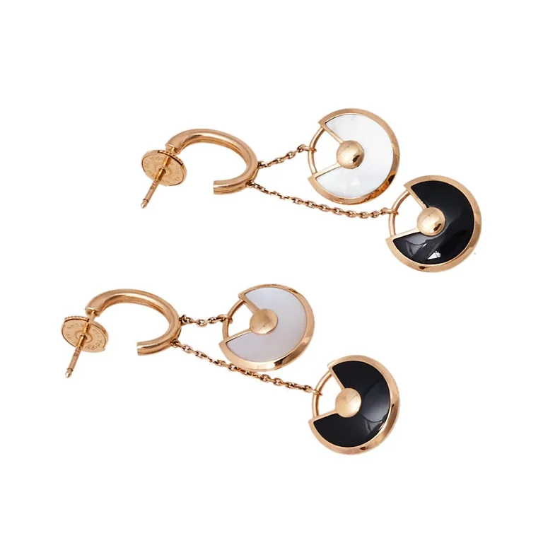 Cartier Amulette de B8301251 Cartier Earrings XS Diamond Onyx Mother of Pearl 18K Rose Gold 7
