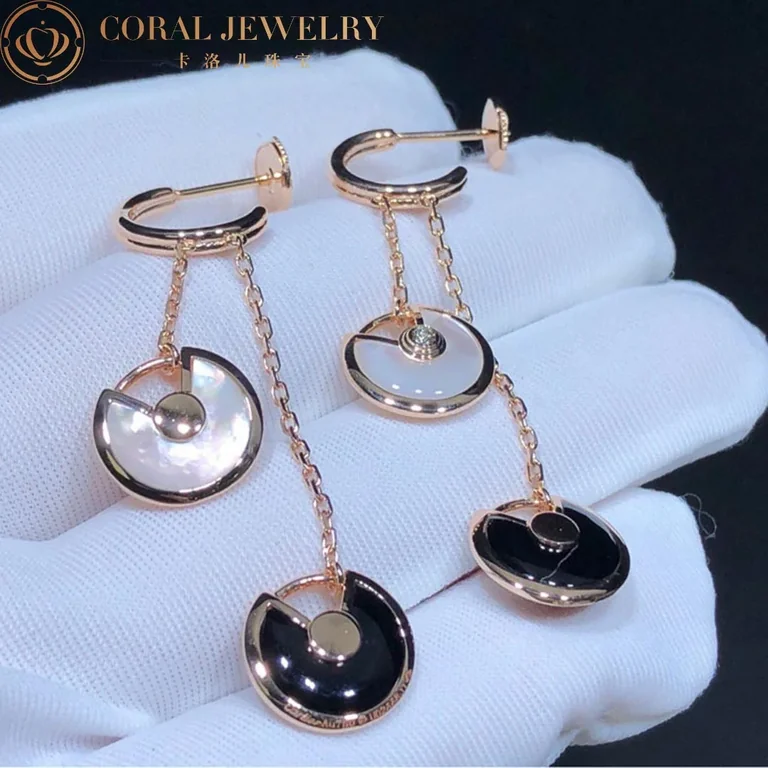 Cartier Amulette de B8301251 Cartier Earrings XS Diamond Onyx Mother of Pearl 18K Rose Gold 4