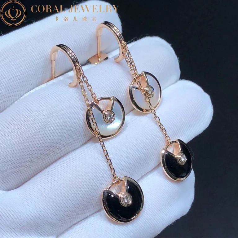 Cartier Amulette de B8301251 Cartier Earrings XS Diamond Onyx Mother of Pearl 18K Rose Gold 2