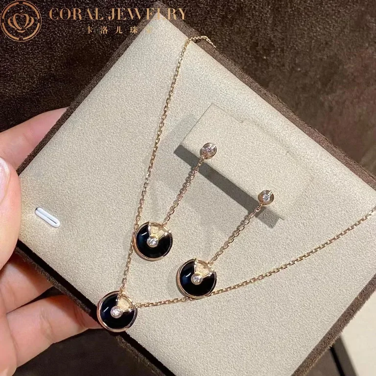 Cartier Amulette De B8301230 Cartier Earrings Onyx Diamond Rose Gold 5
