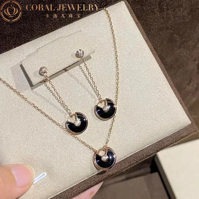 Cartier Amulette De B8301230 Cartier Earrings Onyx Diamond Rose Gold 4