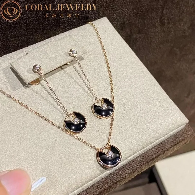 Cartier Amulette De B8301230 Cartier Earrings Onyx Diamond Rose Gold 3