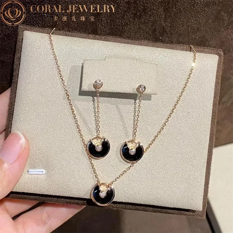 Cartier Amulette De B8301230 Cartier Earrings Onyx Diamond Rose Gold 2