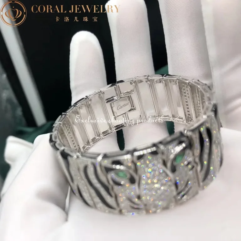 Cartier Bracelet Panthère De Cartier Bracelet White Gold Emerald Diamond Cuff 2