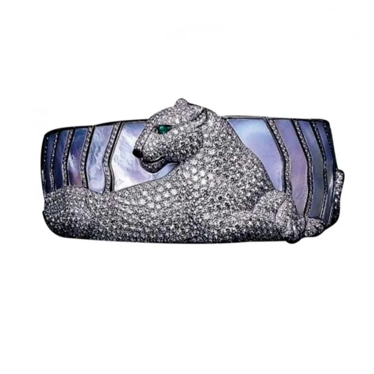Cartier Panthère Bracelet De Cartier Bracelet White Gold Mother of Pearl Diamond Cuff 1