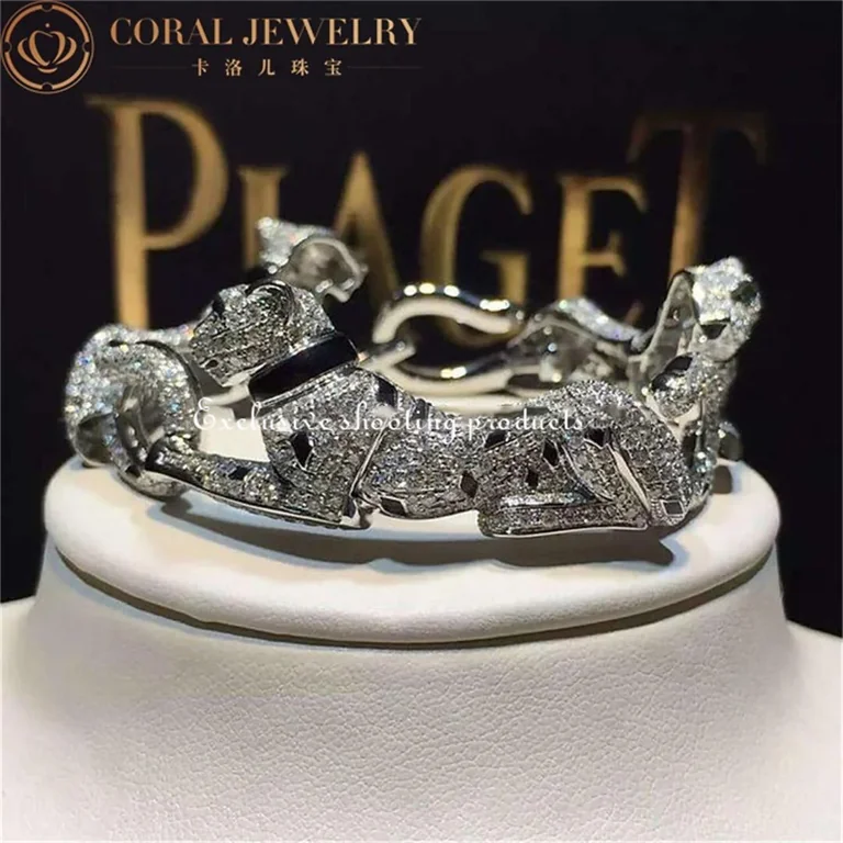 Cartier Panthère De HP600335 Cartier Bracelet 18k White Gold Onyx Emeralds Diamonds 6