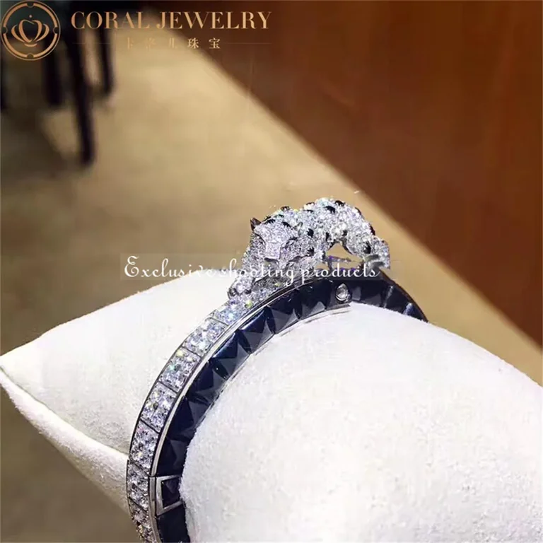 Cartier Panthère De H6002017 Cartier Bracelet 18k White Gold Onyx Emeralds Diamonds 6