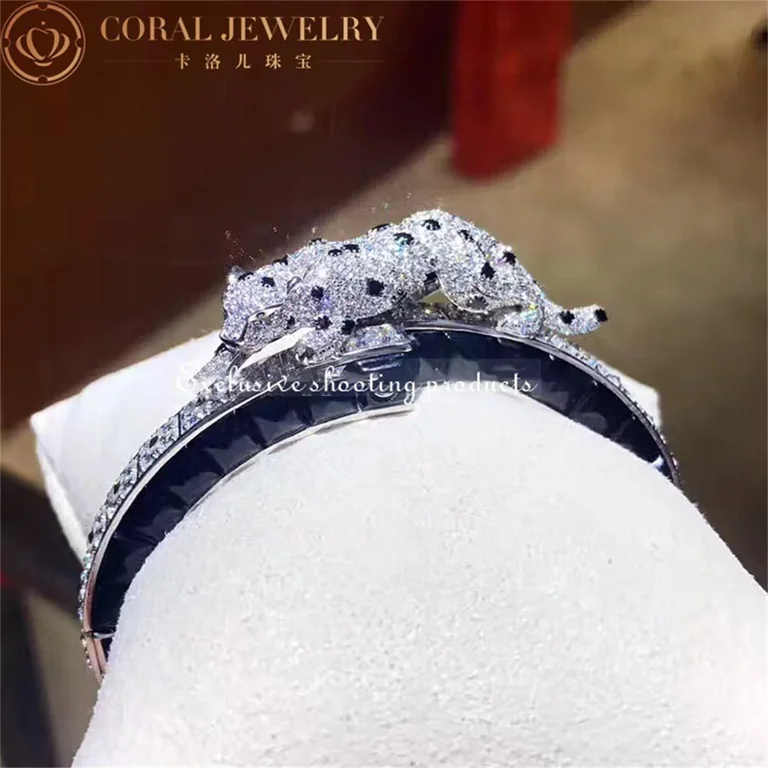 Cartier Panthère De H6002017 Cartier Bracelet 18k White Gold Onyx Emeralds Diamonds 5