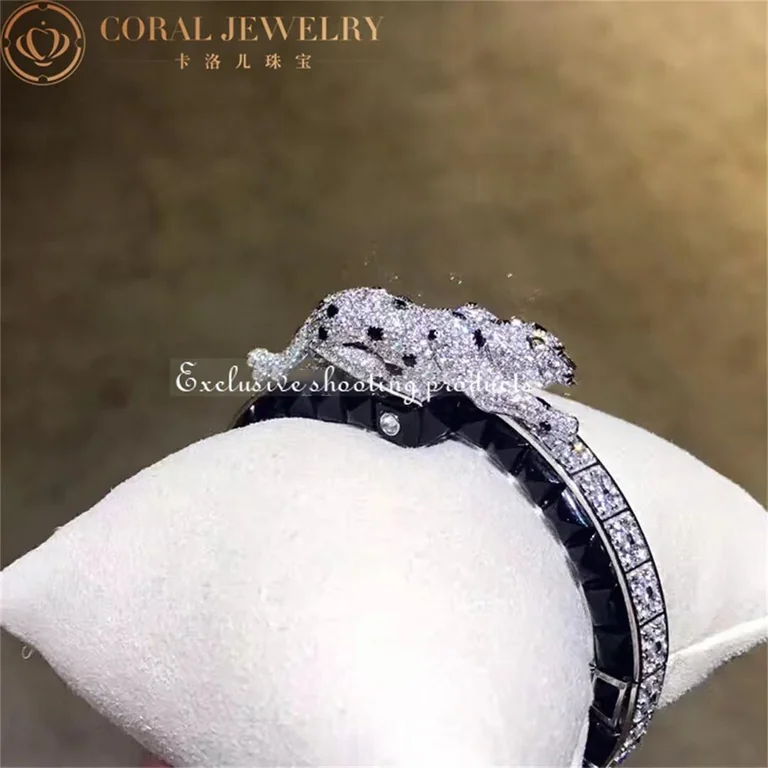 Cartier Panthère De H6002017 Cartier Bracelet 18k White Gold Onyx Emeralds Diamonds 4